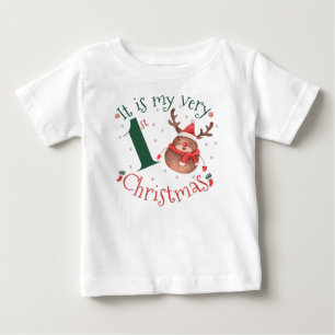 まさに私の初めてのクリスマスズウォーターカラートナカイ ベビーTシャツ