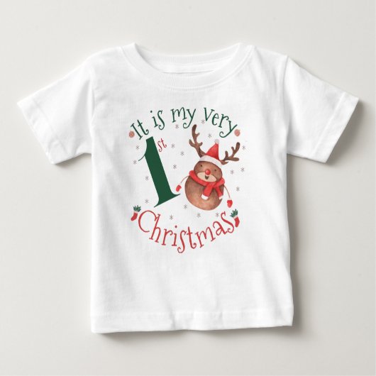 まさに私の初めてのクリスマスズウォーターカラートナカイ ベビーTシャツ (正面)