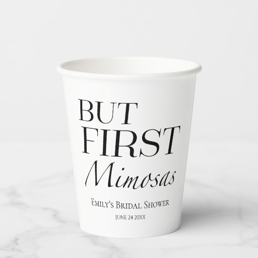 まずはミモザを | 黒と白のブライズシャワー 紙コップ (裏面)