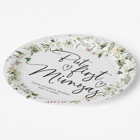 まずはミモザ ワイルドフラワー ブライダルシャワー ペーパープレート (アングル)