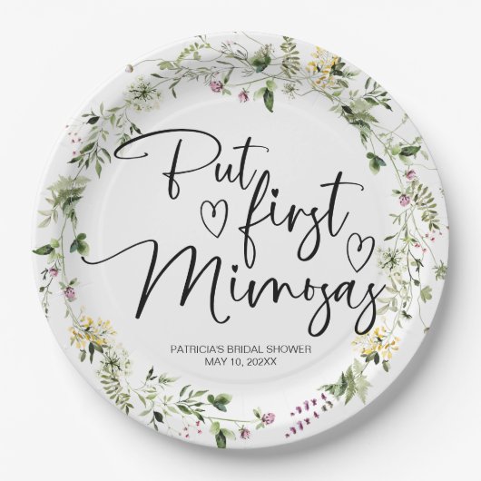 まずはミモザ ワイルドフラワー ブライダルシャワー ペーパープレート (正面)