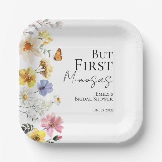 まずはミモザ | ワイルドフラワー ボヘミア ブライダルシャワー ペーパープレート (正面)