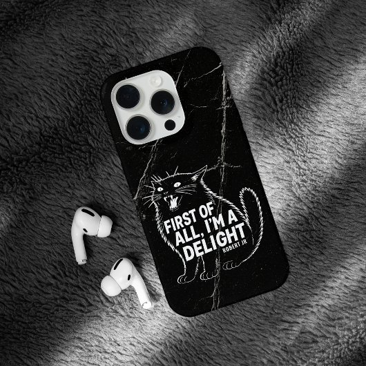まずは喜びを与える存在です 吠える黒猫 iPhoneケース