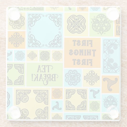 まずは茶休憩!オレンジおもしろいと緑 ガラスコースター (裏面)