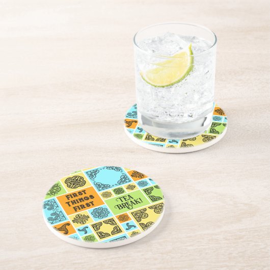 まずは茶休憩!オレンジおもしろいと緑 コースター (側面)