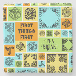 まずは茶休憩！オレンジおもしろいと緑 ストーンコースター