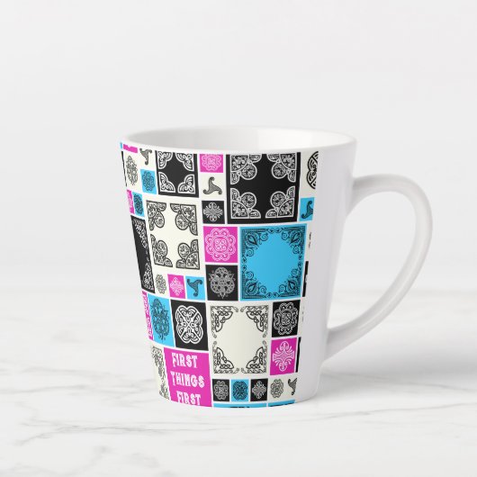 まずは茶休憩!マゼンおもしろいタ色と青 カフェラテマグ (右)