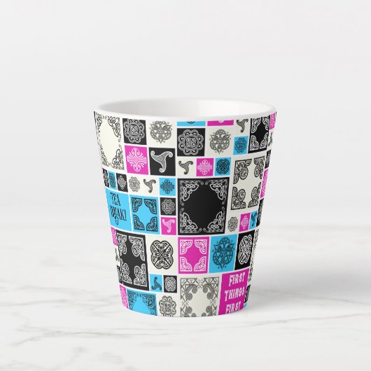 まずは茶休憩!マゼンおもしろいタ色と青 カフェラテマグ (正面)