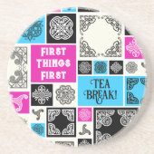 まずは茶休憩!マゼンおもしろいタ色と青 コースター (正面)