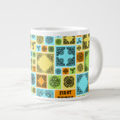 まずは茶休憩!マゼンおもしろいタ色と青 ジャンボコーヒーマグカップ (正面右)