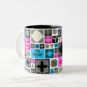 まずは茶休憩!マゼンおもしろいタ色と青 ツートーンマグカップ (正面左)