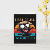 まず最初に私は喜びおもしろいの皮肉な猫の男性 カード (黄色い花)