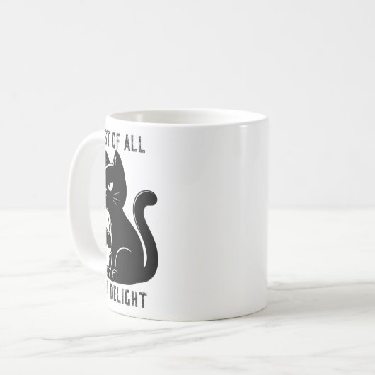 まず最初に私は喜びおもしろいの皮肉な猫の男性 コーヒーマグカップ (正面左)