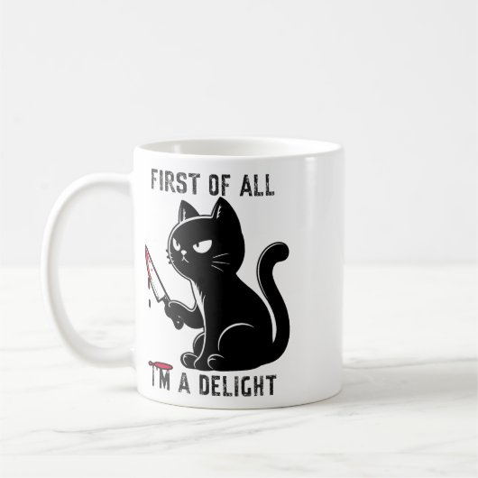 まず最初に私は喜びおもしろいの皮肉な猫の男性 コーヒーマグカップ (左)