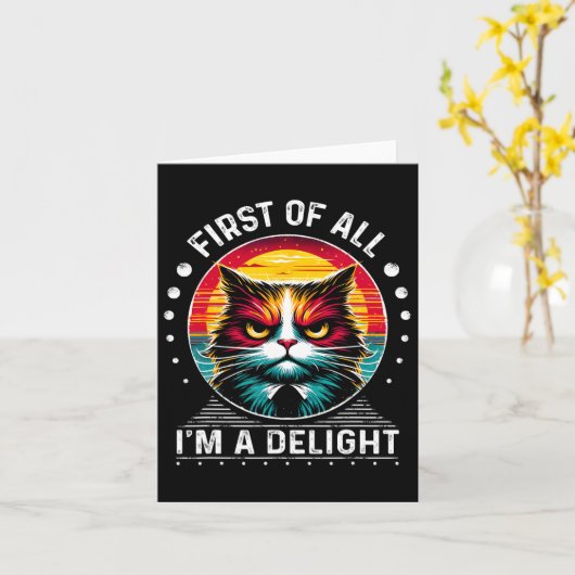 まず最初に私は素敵な皮肉屋で怒りやすい猫です カード (黄色い花)