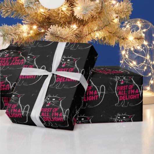 まず最初に、私は喜びに満ちた鳴き叫ぶ黒猫です ラッピングペーパー (クリスマス)
