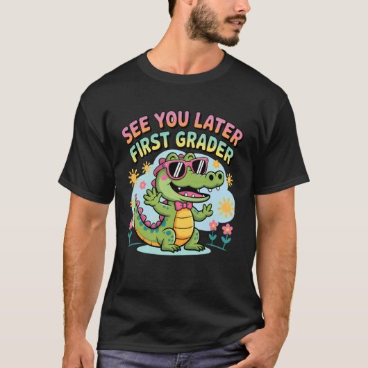 またね!小学生 面白いワニのデザイン Tシャツ (正面)