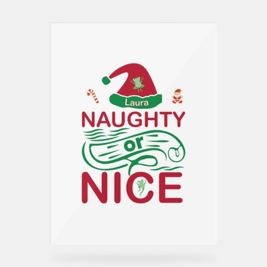 またはいけなサンタデザインの素敵なクリスマスカエル アクリルサイン (正面)