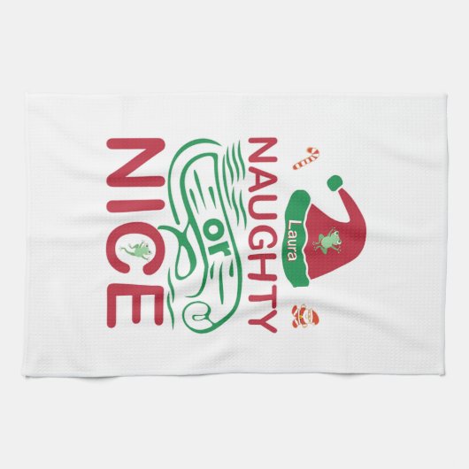 またはいけなサンタデザインの素敵なクリスマスカエル キッチンタオル (横)