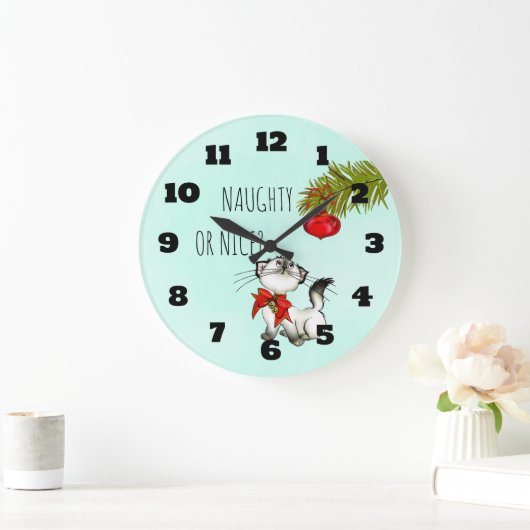 またはいけな素敵なよくはしゃぐ猫のクリスマス ラージ壁時計 (ホーム)