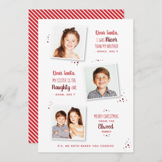 またはいけな素敵な兄弟姉妹おもしろいクリスマスカード (正面/裏面)