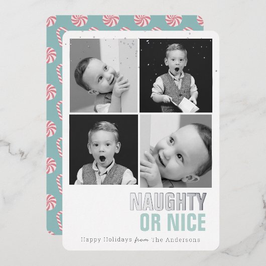 またはいけなNice 4写真フォイルのホリデーカード 箔招待状 (正面/裏面)