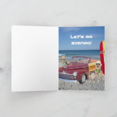 またはビーチサーフするか、または海の誕生日 カード (内部)