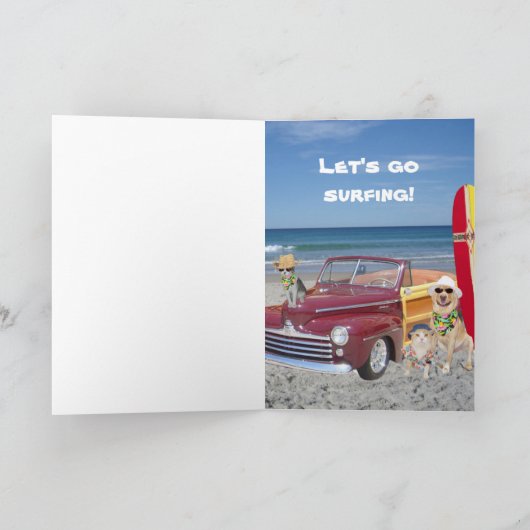 またはビーチサーフするか、または海の誕生日 カード (内部)