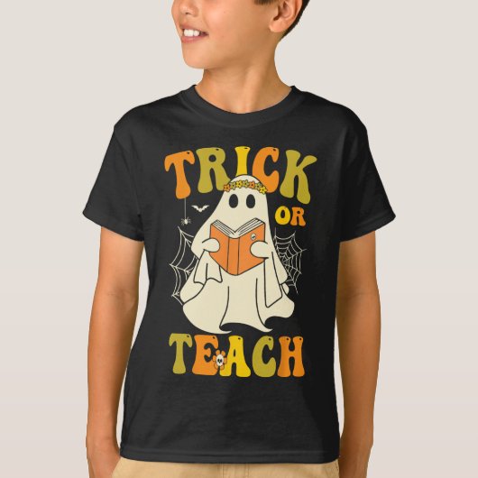 または教えGroovyハロウィーンレトロフローラ教え幽霊 Tシャツ (正面)