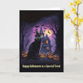 または10代の10代の若者ハッピーハローウィンブラックキャット カード (黄色い花)