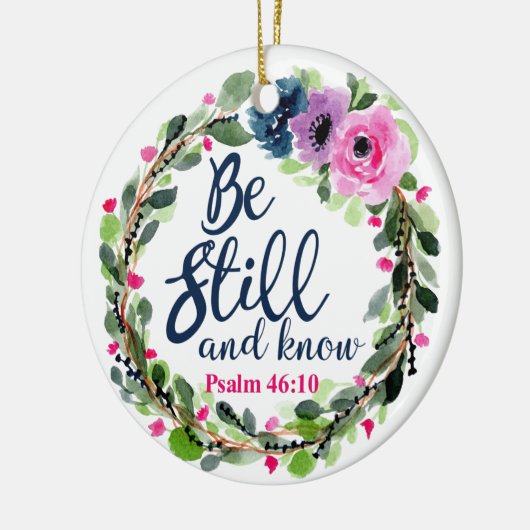 まだあり、ピンクの花の聖書の詩を知って下さい セラミックオーナメント (左)