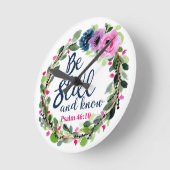 まだあり、ピンクの花の聖書の詩を知って下さい ラウンド壁時計 (傾斜)