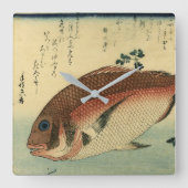 まだい又は赤タイ – 広重の魚日本のプリント スクエア壁時計 (正面)