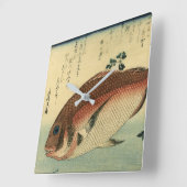 まだい又は赤タイ – 広重の魚日本のプリント スクエア壁時計 (傾斜)