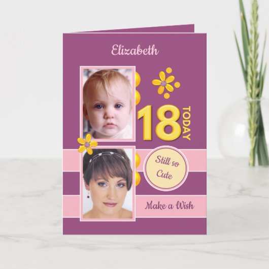 まだかわいい写真パープル18誕生日 カード (正面)