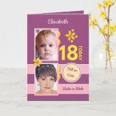 まだかわいい写真パープル18誕生日 カード (黄色い花)