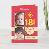 まだかわいい写真レッド18誕生日 カード (正面)