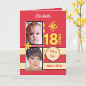 まだかわいい写真レッド18誕生日 カード (黄色い花)