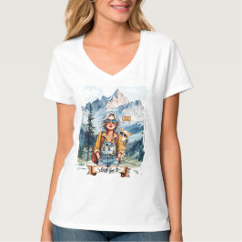 まだまだ元気!ボヘミアンなヒッピーレディが山をハイキング Tシャツ