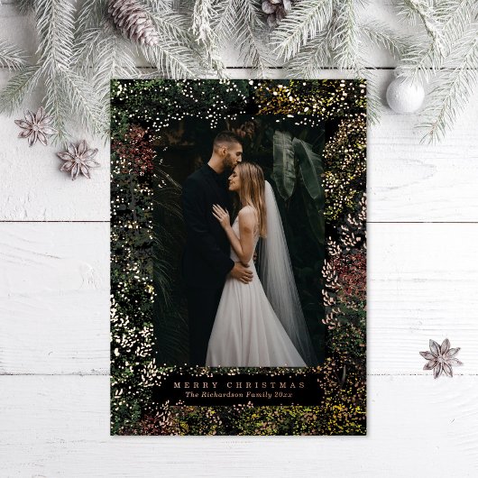 まだらな森の彩られる落ち葉の写真 箔シーズンカード