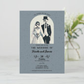 まだらな灰色のスケルトン ハロウィン ゴシック ウェディング 招待状 (スタンド正面)