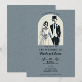 まだらな灰色のスケルトン ハロウィン ゴシック ウェディング 招待状 (正面/裏面)