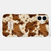 まだら模様のブラウンカウハイドモノグラム Case-Mate iPhoneケース (裏面 (横))