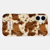 まだら模様のブラウンカウハイドモノグラム Case-Mate iPhoneケース (裏面 (横))
