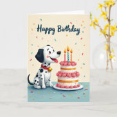 まだら犬の誕生日カード カード (黄色い花)