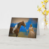 まだら馬の馬および女性 カード (黄色い花)