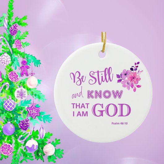 まだクリスチャン引用文パープルピンクフローラ セラミックオーナメント