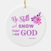 まだクリスチャン引用文パープルピンクフローラ セラミックオーナメント (裏面)