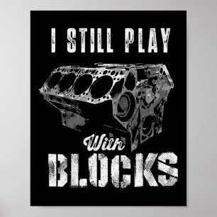 まだブロックで遊んでるよ おもしろい 車 エンジン メンズ レディース ポスター