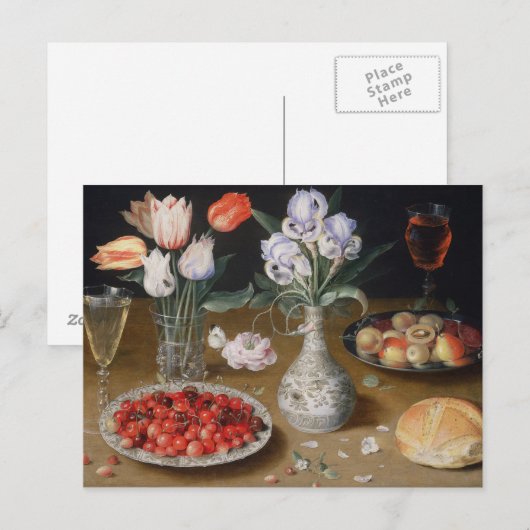 まだユリ、チューリップ、さくらんぼおよびいちご ポストカード (正面/裏面)